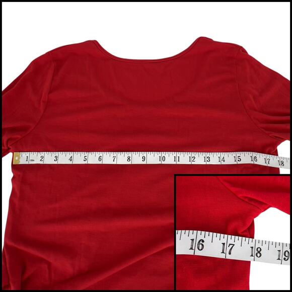 Long Sleeve Tunic Top Scoop Neck Asymmetrical Hem Red Measurements Included - Picture 9 of 12